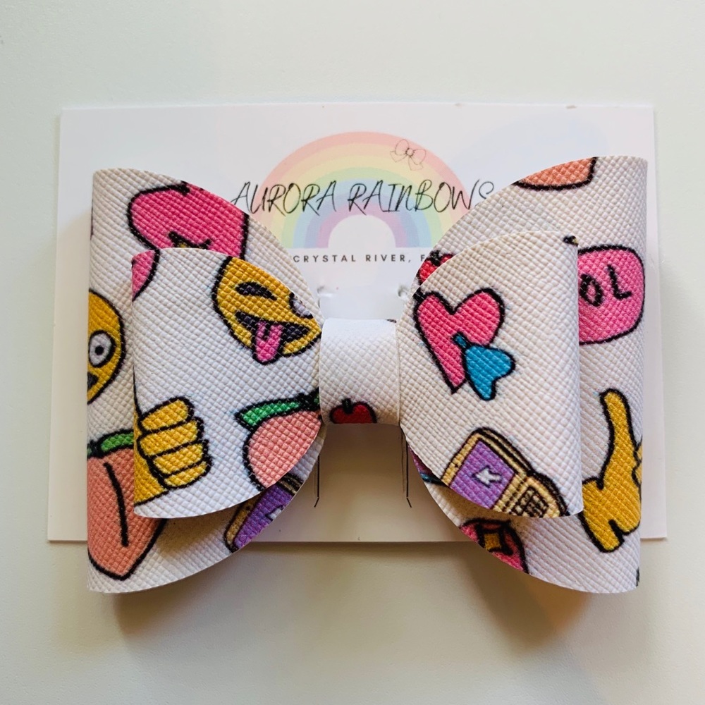 Emoji Aurora Rainbows Faux Leather Bow